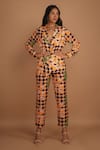 Buy_Nassh_Multi Color Airjet Silk Printed Botanical Notched Checker Jacket And Pant Set _at_Aza_Fashions