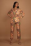 Buy_Nassh_Multi Color Airjet Silk Printed Botanical Notched Checker Jacket And Pant Set _Online_at_Aza_Fashions