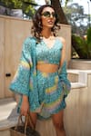 Nassh_Multi Color Pure Linen Printed Trippy Cape Open Shorts Set _Online_at_Aza_Fashions