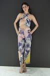 Buy_Nassh_Multi Color Pure Linen Printed Marina Halter Neck Crossbody Top And Pant _at_Aza_Fashions