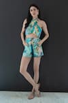 Buy_Nassh_Multi Color Lurex Printed Marina Reff Crossbody Top And Shorts Set  _at_Aza_Fashions