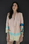 Nassh_Multi Color Pure Linen Printed Beach Shawl Collar Atlan Blazer And Shorts Set _at_Aza_Fashions