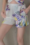 Shop_Nassh_Multi Color Linen Georgette Printed Reff Halter Neck Crossbody Top And Shorts Set _Online_at_Aza_Fashions