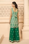 Aariyana Couture_Emerald Green Kurta Dupion Hand Embroidered Floral Sharara Set  _Online_at_Aza_Fashions