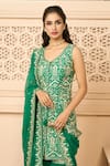 Shop_Aariyana Couture_Emerald Green Kurta Dupion Hand Embroidered Floral Sharara Set  