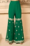 Buy_Aariyana Couture_Emerald Green Kurta Dupion Hand Embroidered Floral Sharara Set  