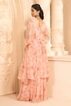 Aariyana Couture_Peach Bustier Modal Satin Printed Floral Patterns Kaftan V Kurta And Skirt Set _Online_at_Aza_Fashions