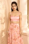 Shop_Aariyana Couture_Peach Bustier Modal Satin Printed Floral Patterns Kurta And Skirt Set  _Online_at_Aza_Fashions