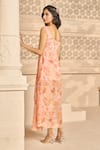 Shop_Aariyana Couture_Peach Georgette Printed Floral Patterns Dress Scoop Draped And Cape Set _at_Aza_Fashions