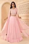 Buy_Aariyana Couture_Pink Skirt And Cape Organza Hand Embroidered Floral Patterns Pleated Set With _at_Aza_Fashions