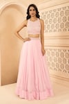 Shop_Aariyana Couture_Pink Skirt And Cape Organza Hand Embroidered Floral Pleated Set With  _at_Aza_Fashions