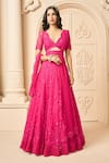 Buy_Aariyana Couture_Pink Butterfly Net Embroidered Floral Patterns Scalloped V Bridal Lehenga Set _at_Aza_Fashions