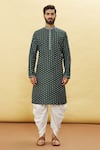 Arihant Rai Sinha_Green Silk Leaf Floral Pattern Kurta And Dhoti Pant Set _Online_at_Aza_Fashions