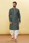 Buy_Arihant Rai Sinha_Green Silk Leaf Floral Pattern Kurta And Dhoti Pant Set _Online_at_Aza_Fashions