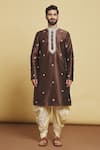 Arihant Rai Sinha_Brown Silk Embroidery Thread Kurta And Dhoti Pant Set _Online_at_Aza_Fashions