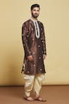 Buy_Arihant Rai Sinha_Brown Silk Embroidery Thread Kurta And Dhoti Pant Set _Online_at_Aza_Fashions