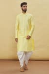 Buy_Arihant Rai Sinha_Yellow Silk Floral Kurta And Dhoti Pant Set _Online_at_Aza_Fashions