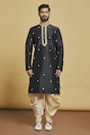 Arihant Rai Sinha_Black Silk Embroidery Thread Leaf Kurta And Dhoti Pant Set _Online_at_Aza_Fashions