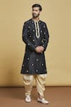 Buy_Arihant Rai Sinha_Black Silk Embroidery Thread Leaf Kurta And Dhoti Pant Set _Online_at_Aza_Fashions