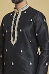 Shop_Arihant Rai Sinha_Black Silk Embroidery Thread Leaf Kurta And Dhoti Pant Set _Online_at_Aza_Fashions