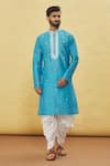 Buy_Arihant Rai Sinha_Blue Silk Embroidery Thread And Mirror Kurta & Dhoti Pant Set _Online_at_Aza_Fashions