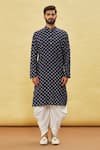 Arihant Rai Sinha_Blue Silk Floral Band Collar Kurta And Dhoti Pant Set _Online_at_Aza_Fashions