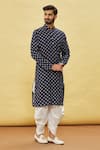 Buy_Arihant Rai Sinha_Blue Silk Floral Band Collar Kurta And Dhoti Pant Set _Online_at_Aza_Fashions