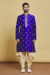 Arihant Rai Sinha_Blue Silk Embroidery Thread Floral Kurta And Dhoti Pant Set _Online_at_Aza_Fashions