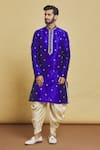 Buy_Arihant Rai Sinha_Blue Silk Embroidery Thread Floral Kurta And Dhoti Pant Set _Online_at_Aza_Fashions