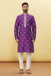 Arihant Rai Sinha_Purple Silk Embroidered Floral Kurta And Churidar Set _Online_at_Aza_Fashions