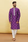 Buy_Arihant Rai Sinha_Purple Silk Embroidered Floral Kurta And Churidar Set _Online_at_Aza_Fashions