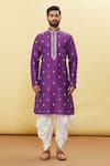 Arihant Rai Sinha_Purple Silk Embroidered Floral Kurta And Dhoti Pant Set _Online_at_Aza_Fashions