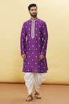 Buy_Arihant Rai Sinha_Purple Silk Embroidered Floral Kurta And Dhoti Pant Set _Online_at_Aza_Fashions