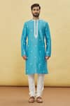 Arihant Rai Sinha_Sky Blue Silk Embroidery Thread Full Sleeve Kurta Set _Online_at_Aza_Fashions