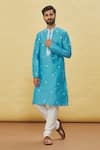 Buy_Arihant Rai Sinha_Sky Blue Silk Embroidery Thread Full Sleeve Kurta Set _Online_at_Aza_Fashions