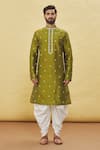 Arihant Rai Sinha_Green Silk Embroidery Thread Floral Kurta And Dhoti Pant Set _Online_at_Aza_Fashions