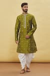 Buy_Arihant Rai Sinha_Green Silk Embroidery Thread Floral Kurta And Dhoti Pant Set _Online_at_Aza_Fashions