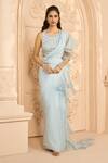 Buy_Aariyana Couture_Blue Saree Organza Hand Embroidered Pre-stitched Ruffle With Blouse  