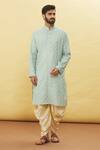 Buy_Arihant Rai Sinha_Green Silk Leaf Pattern Kurta And Dhoti Pant Set _Online_at_Aza_Fashions