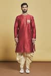 Buy_Arihant Rai Sinha_Maroon Silk Embroidery Thread Collar Kurta And Dhoti Pant Set _Online_at_Aza_Fashions