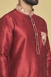 Arihant Rai Sinha_Maroon Silk Embroidery Thread Collar Kurta And Dhoti Pant Set _at_Aza_Fashions