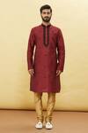 Samyukta Singhania_Maroon Silk Embroidered Floral Kurta And Churidar Set _Online_at_Aza_Fashions