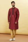 Buy_Samyukta Singhania_Maroon Silk Embroidered Floral Kurta And Churidar Set _Online_at_Aza_Fashions