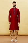 Arihant Rai Sinha_Maroon Silk Embroidered Floral Garden Kurta And Dhoti Pant Set _Online_at_Aza_Fashions