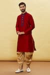 Buy_Arihant Rai Sinha_Maroon Silk Embroidered Floral Garden Kurta And Dhoti Pant Set _Online_at_Aza_Fashions