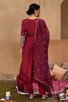 Shop_Seher Jaipur_Maroon Muslin Silk Embroidered Floral V Neck Ruhi Kurta Pant Set _at_Aza_Fashions