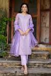 Buy_Seher Jaipur_Purple Muslin Silk Embroidered Floral Round Almiza Kurta Pant Set _at_Aza_Fashions