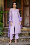 Seher Jaipur_Purple Muslin Silk Embroidered Floral Round Almiza Kurta Pant Set _Online_at_Aza_Fashions