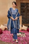 Buy_Seher Jaipur_Blue Muslin Silk Embroidered Floral V Neck Saba Kurta Pant Set _at_Aza_Fashions