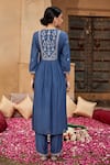 Shop_Seher Jaipur_Blue Muslin Silk Embroidered Floral V Neck Saba Kurta Pant Set _at_Aza_Fashions